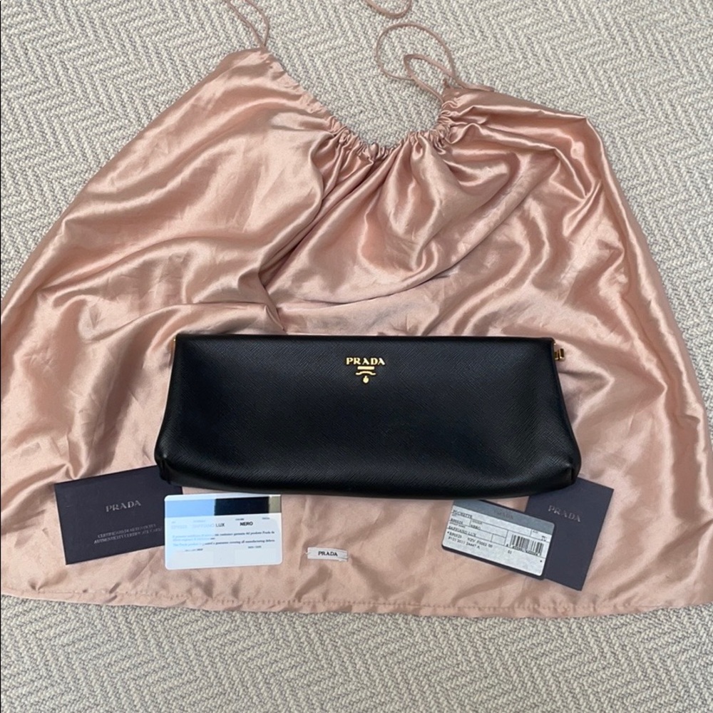 PRADA East West Frame Clutch in Black Saffiano and Gold Tone Hardware - Picture 3 of 14